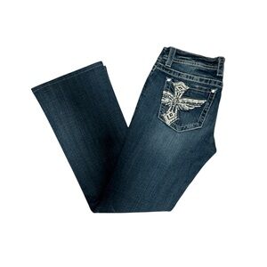 Miss Me/ Blue Boot Cut Jeans with Decorative Stitching